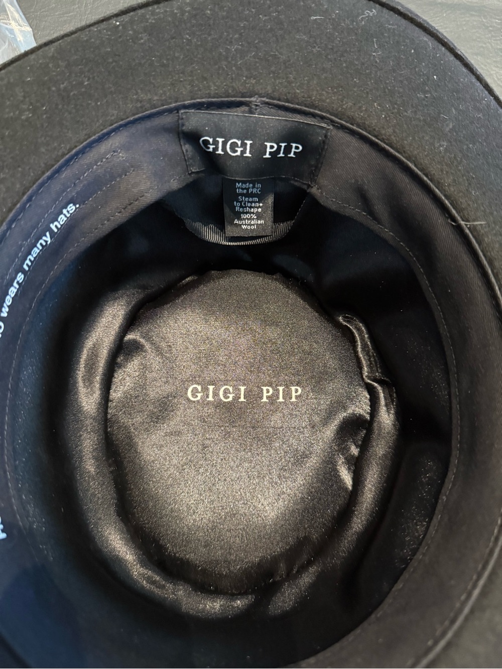 GIGI PIP Black Satin-Lined Wool Hat